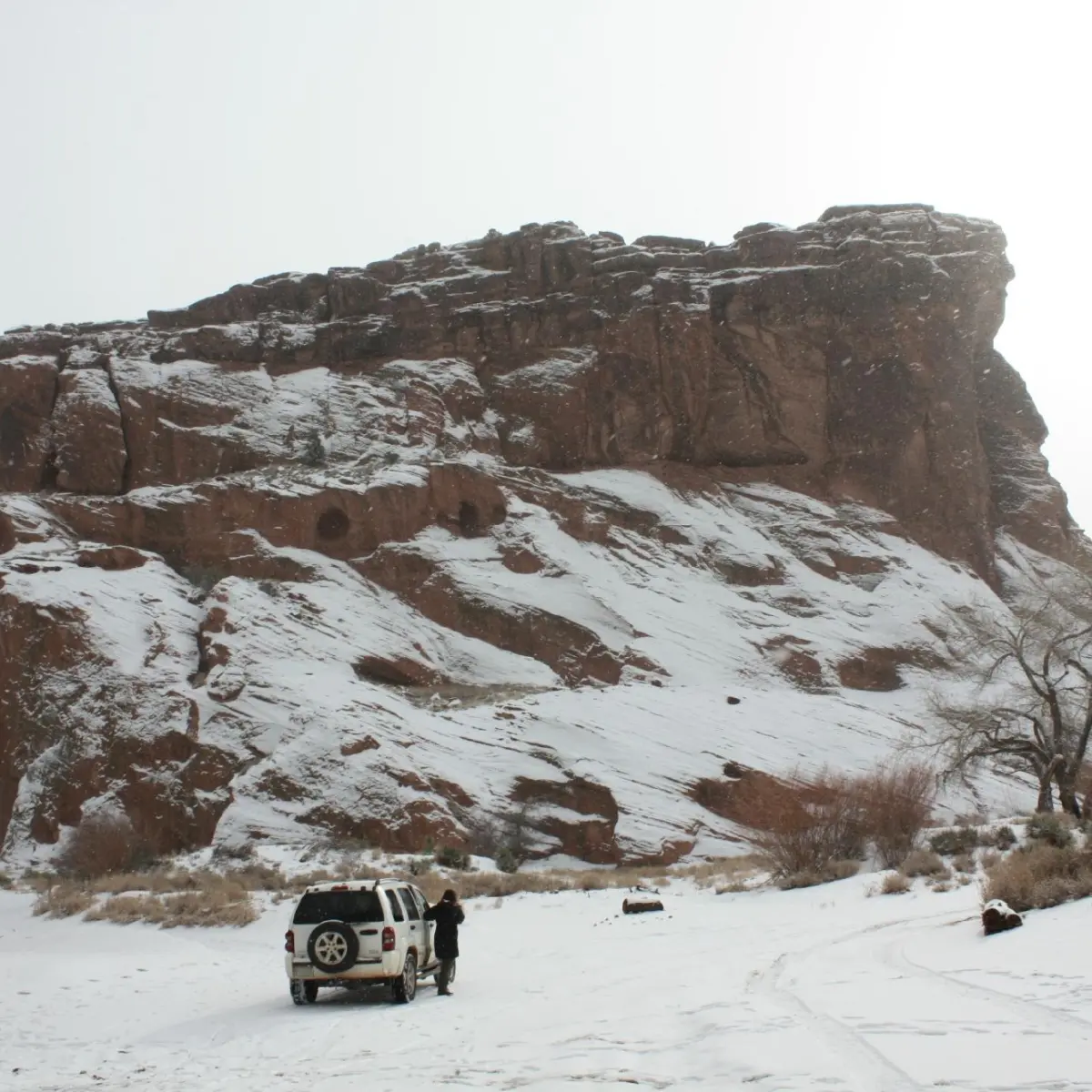 The canyon coated in a light layer of snow